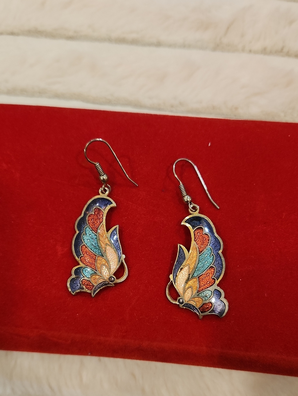 Multicolor Enamel Butterfly Wing Drop Earrings